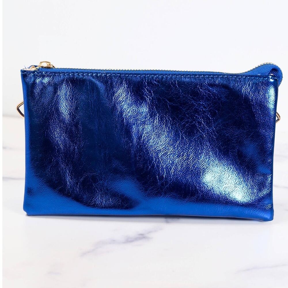 Liz 3 Compartment Crossbody Bag Metallic Royal Blue